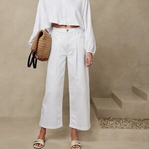 Banana Republic High-Rise BOHO Wide-Leg CROP White Y2K Vibe Jean Plus Size 34/18